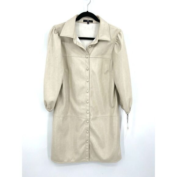 NWT 7 FOR ALL MANKIND *Flawed Cream Ivory Faux Leather Button Up Coat Size Small - Picture 1 of 10